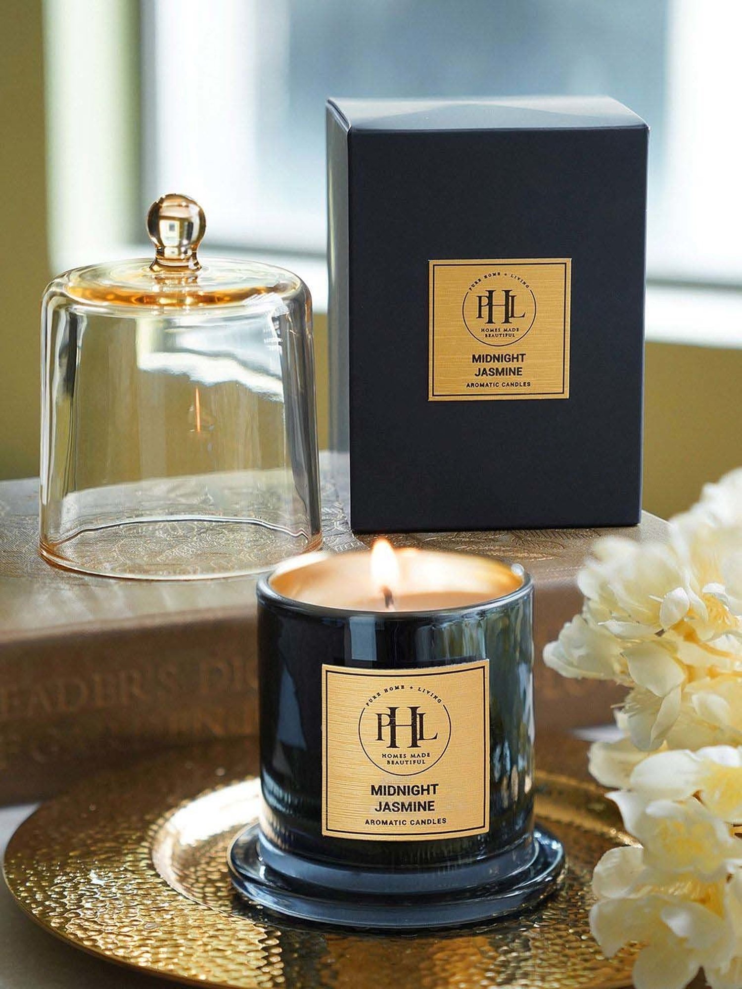 Pure Home and Living Blue Glass Midnight Jasmine Bell Jar Candle (150ml)