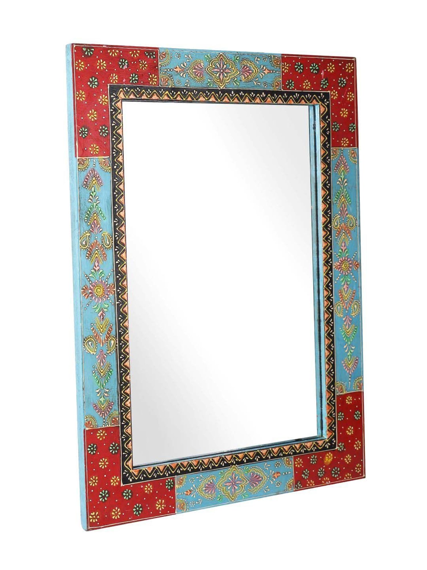 Aapno Rajasthan Red & Blue Wooden Wall Mirror