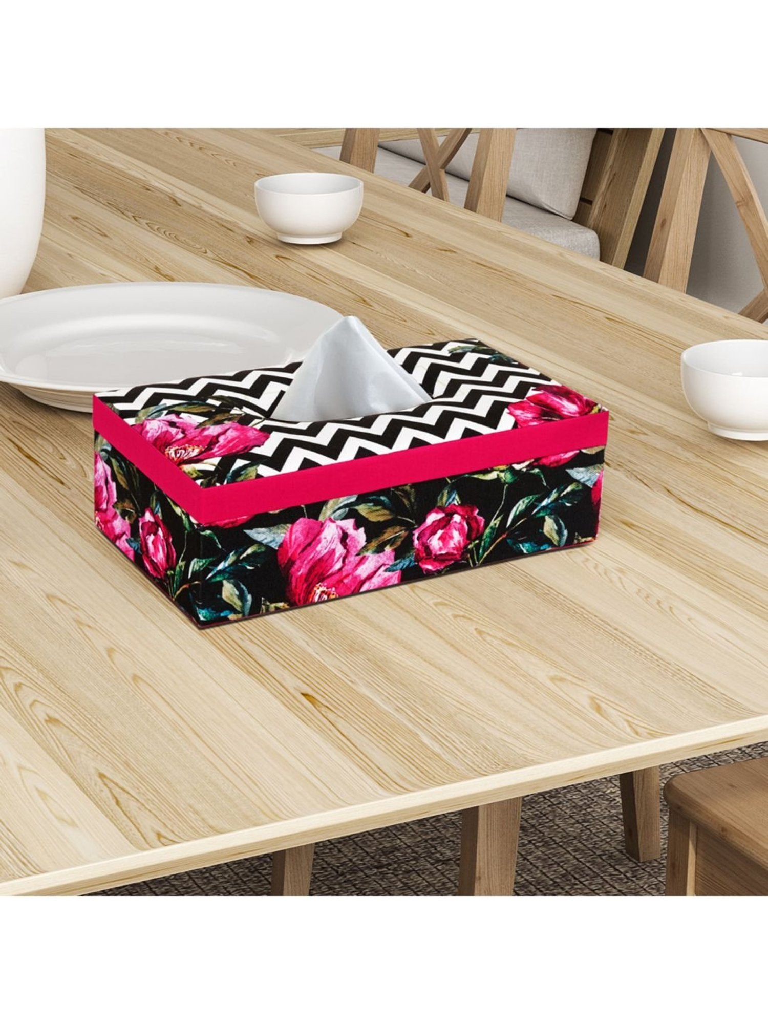 SEJ by Nisha Gupta Multicolor Wooden Tissue Paper Box Holder - Set of 1