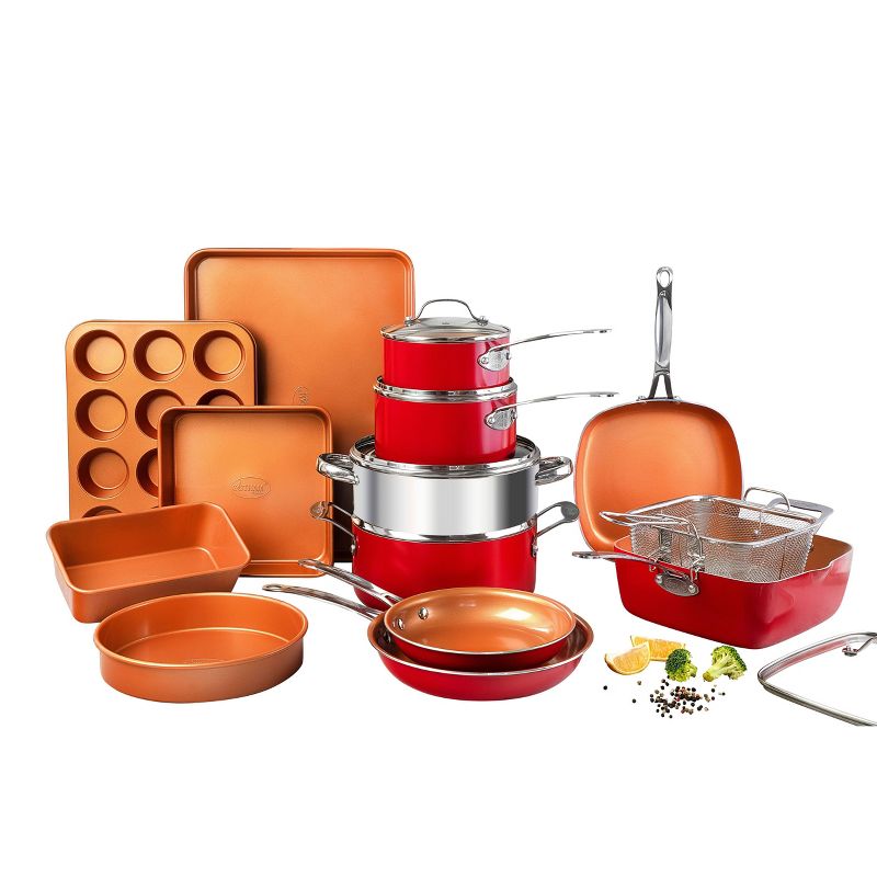 Gotham Steel Ti-cerama 20pc Cookware/Bakeware Set - Red