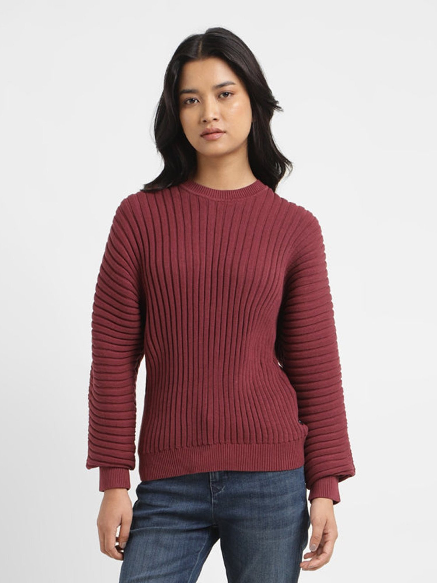 Levi's Maroon Cotton Self Design Sweater