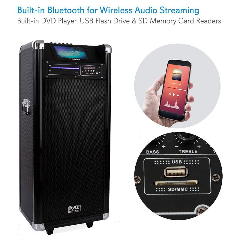 Pyle PKRK212 Versatile 1000 Watt Bluetooth Multimedia Vibe Karaoke Audio Entertainment System with Built In DVD Player and Wireless Microphone