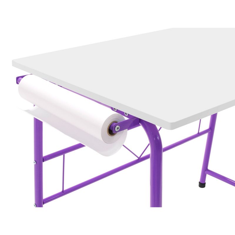 Studio Designs 38023 Homeroom 2 Piece Kids Art Learning Homework Desk and Bench Set with 12 Inch Craft Paper Roll and Backpack Hook, Purple/White