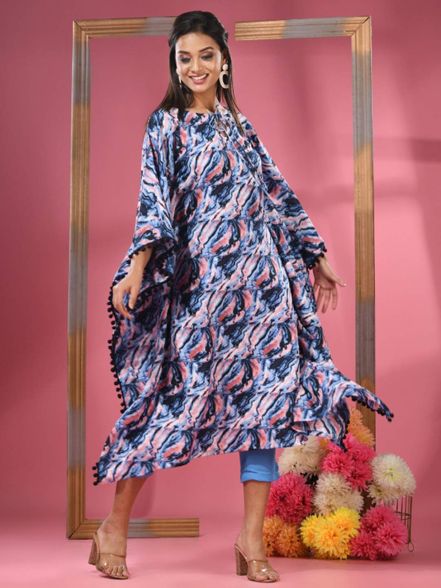 CHARUKRITI Blue Printed Kaftan Pant Set