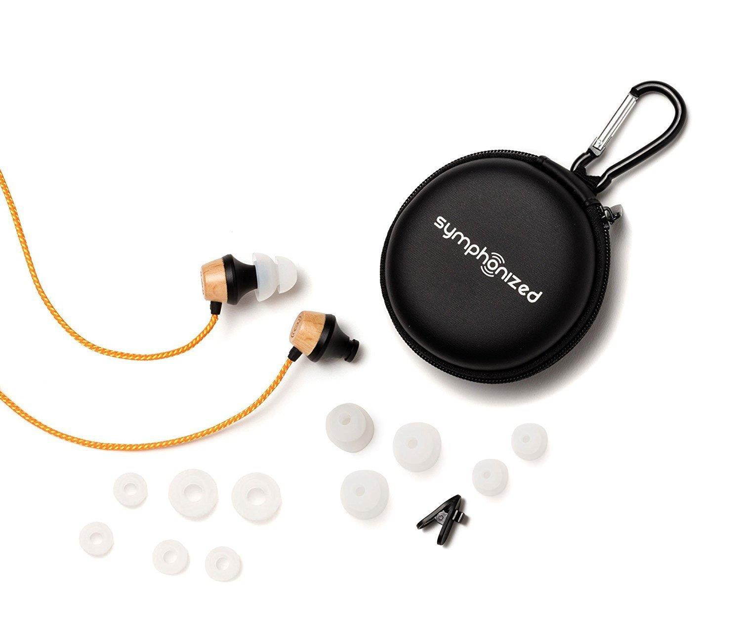 Symphonized ALN Premium Genuine Wood In-ear Noise-isolating Headphones|Earbuds|Earphones with Mic (Orange Stripe)