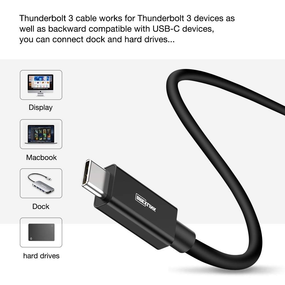 Thunderbolt 3 Cable 5ft (USB-C to USB-C) BrexLink 40Gbps Data Transfer/ 100W 5A Charging/ 5K@60Hz Type-C Compatible with External SSD eGpu USB-C Docking Station MacBook (Black)