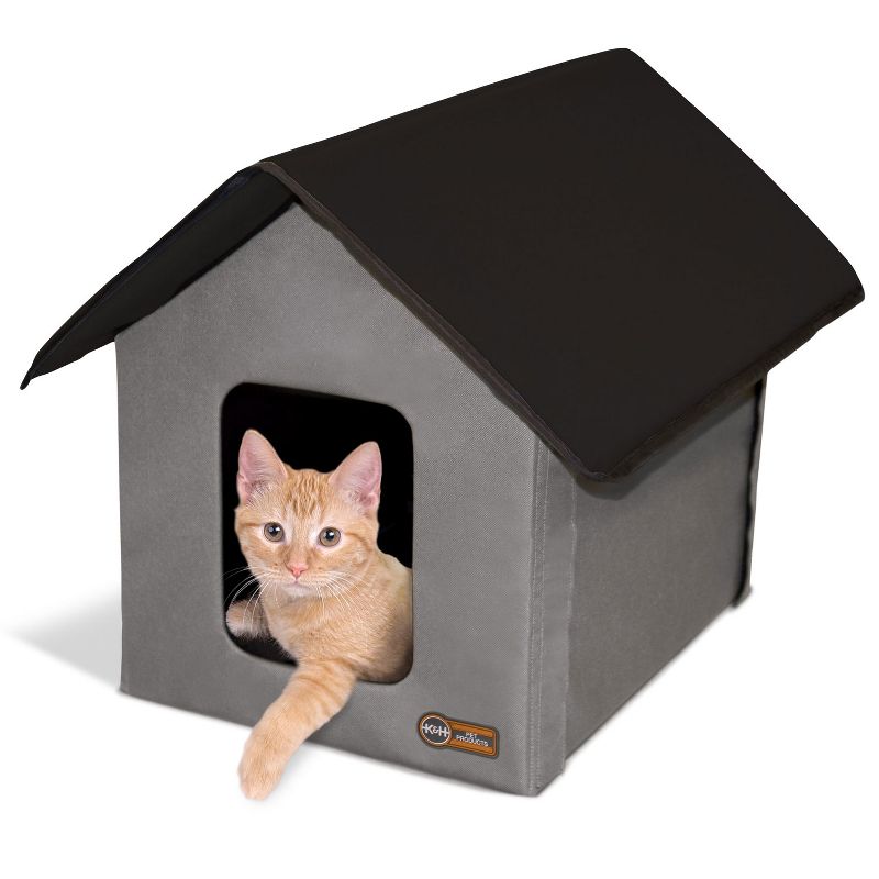 K&H Pet Products 3973 Extra Wide Outdoor Water Resistant Heated Kitty House with 2 Door Flaps Safe Escape For Feral and Outdoor Cats, Olive