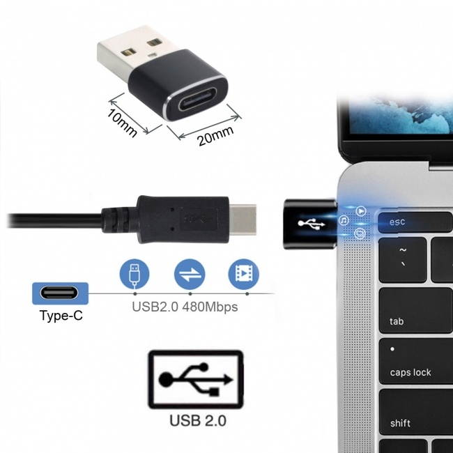 Xiwai Black 5pcs/lot USB-C Type C Female to USB 2.0 A Male Data Adapter Light Size for Laptop Tablet Phone