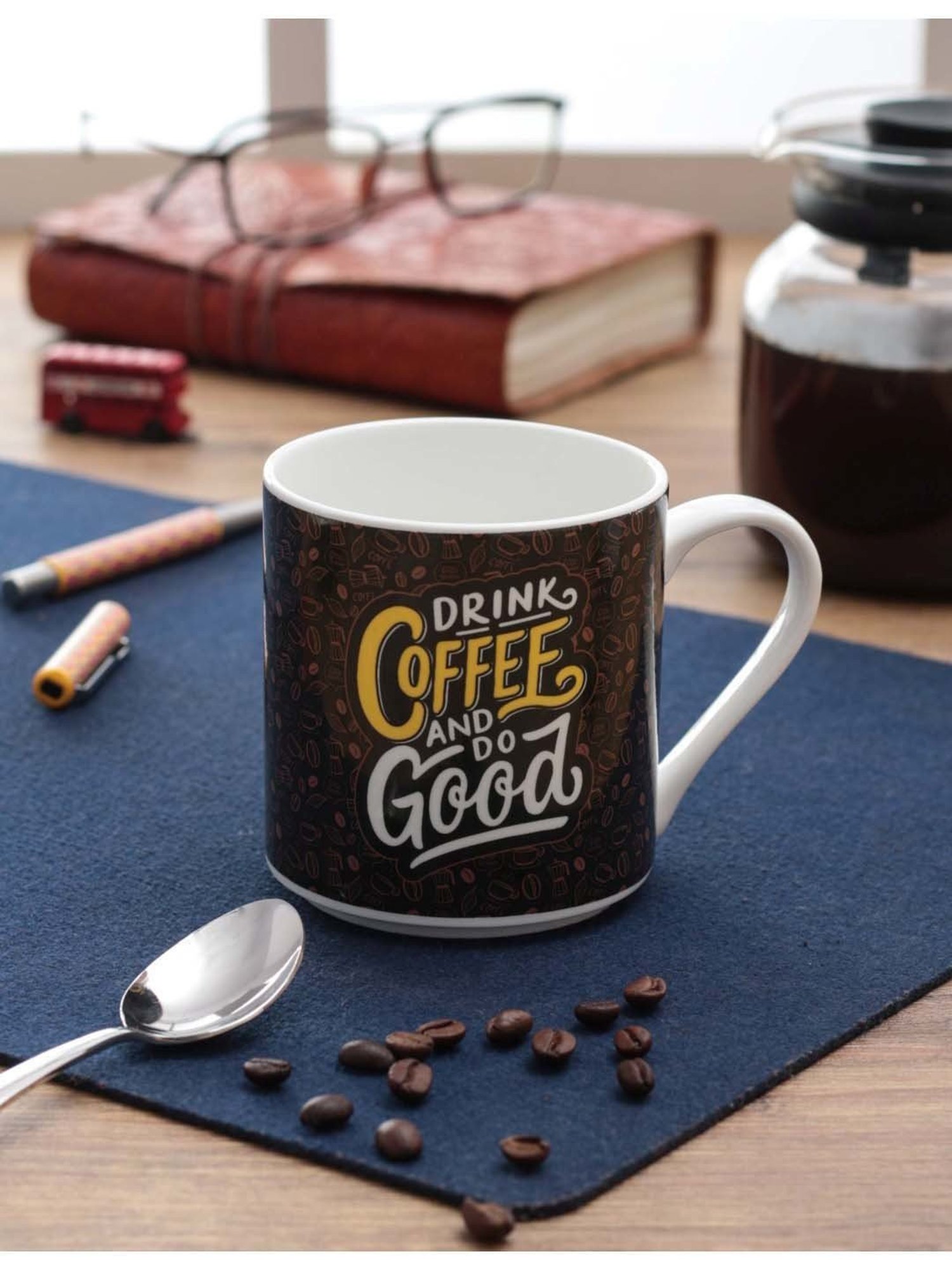 Clay Craft Think Food Brown Ceramic Coffee Mug (0.35 L) - Set of 1