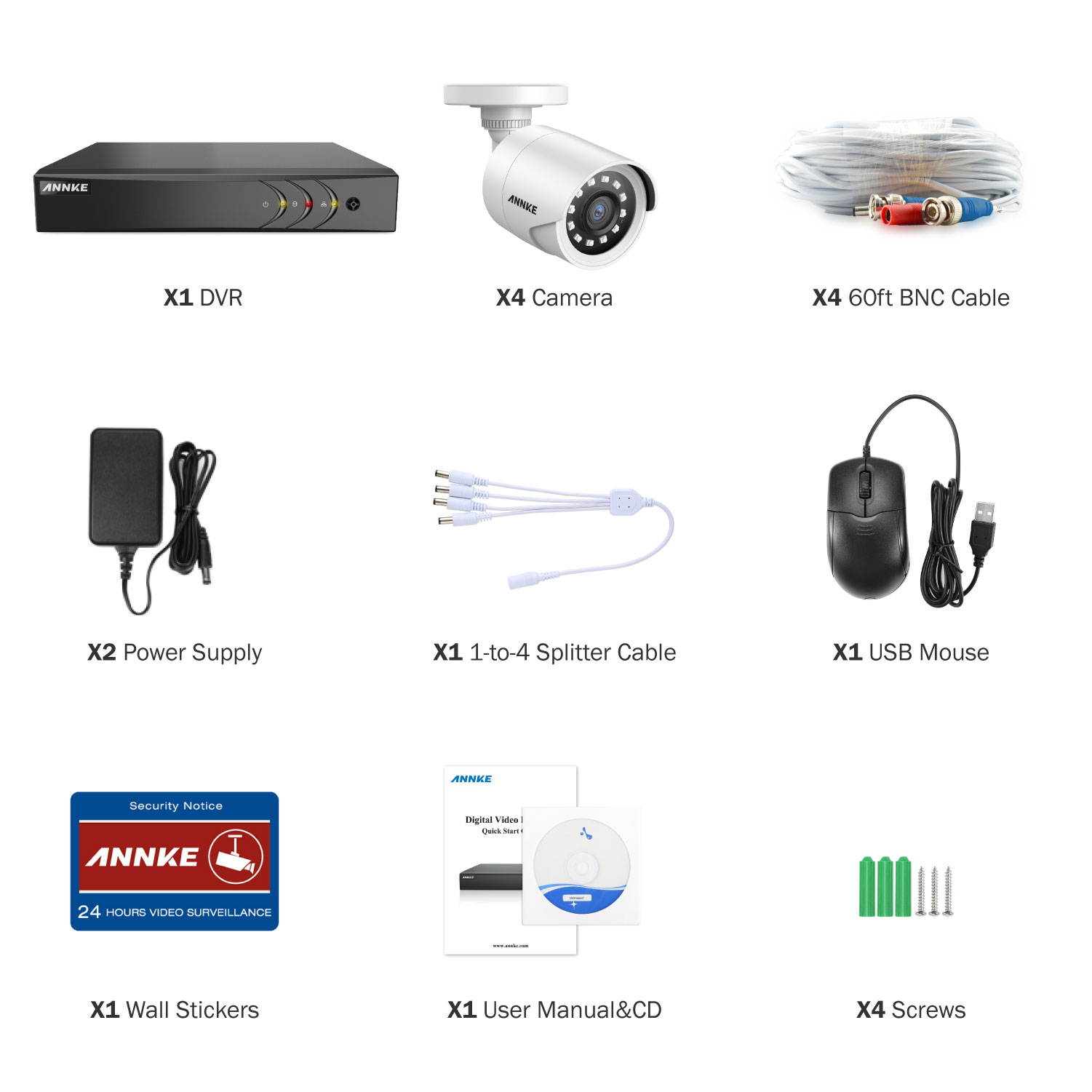 ANNKE 8 Channel CCTV Security Camera System 3MP 5-in-1 DVR with 4&times;1080P HD Weatherproof Cameras, Motion Alert, Remote Access