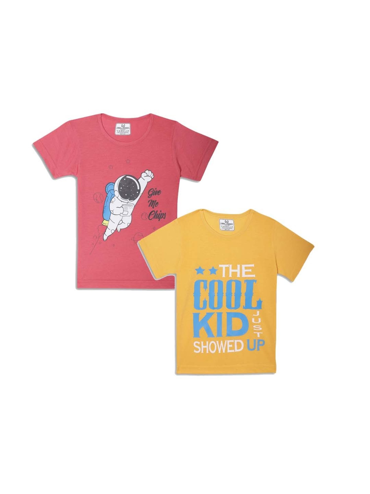 Vimal Jonney Kids Yellow & Pink Printed T-Shirt (Pack of 2)