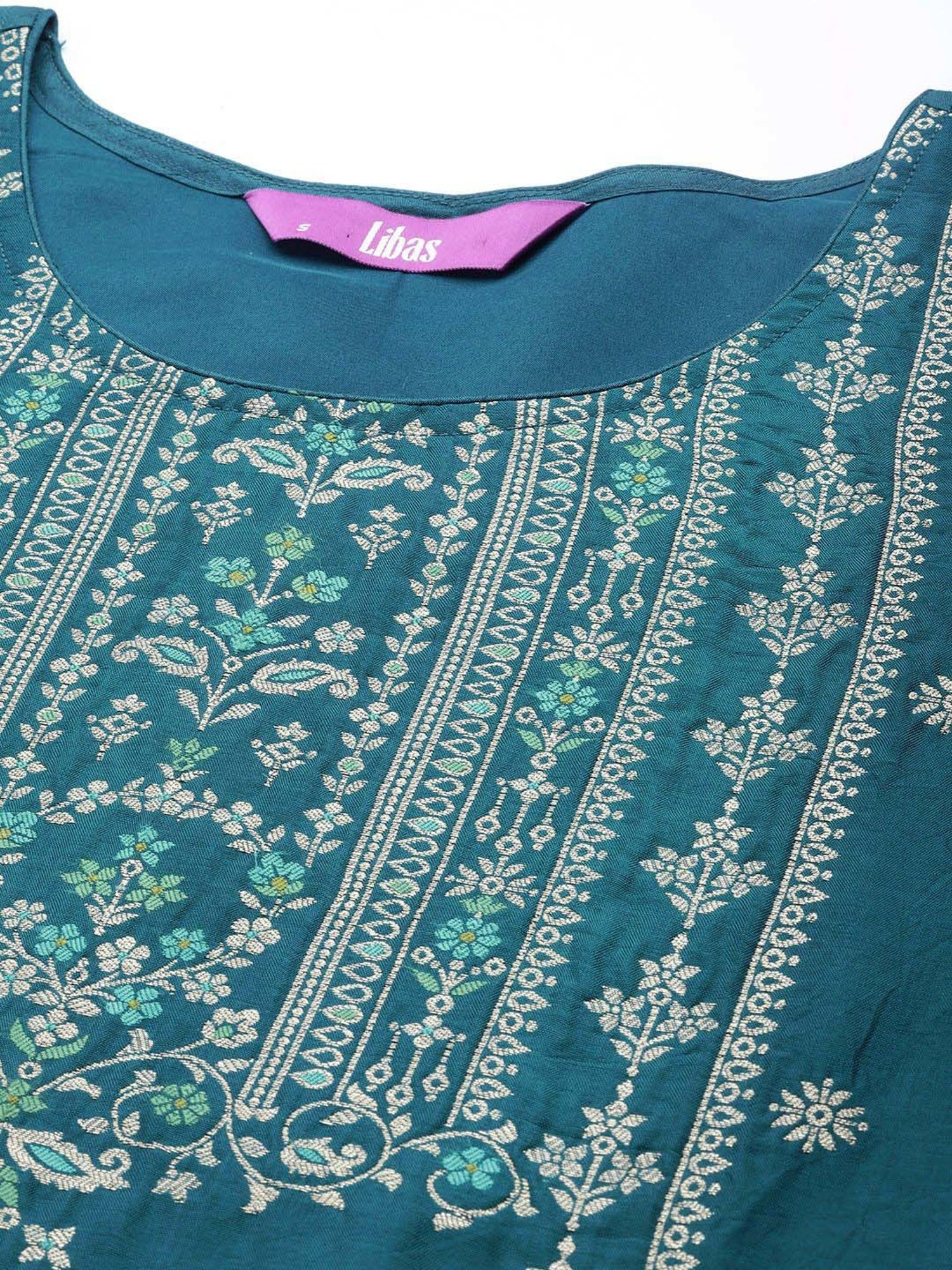 Libas Blue Woven Pattern Kurta Pant Set With Dupatta