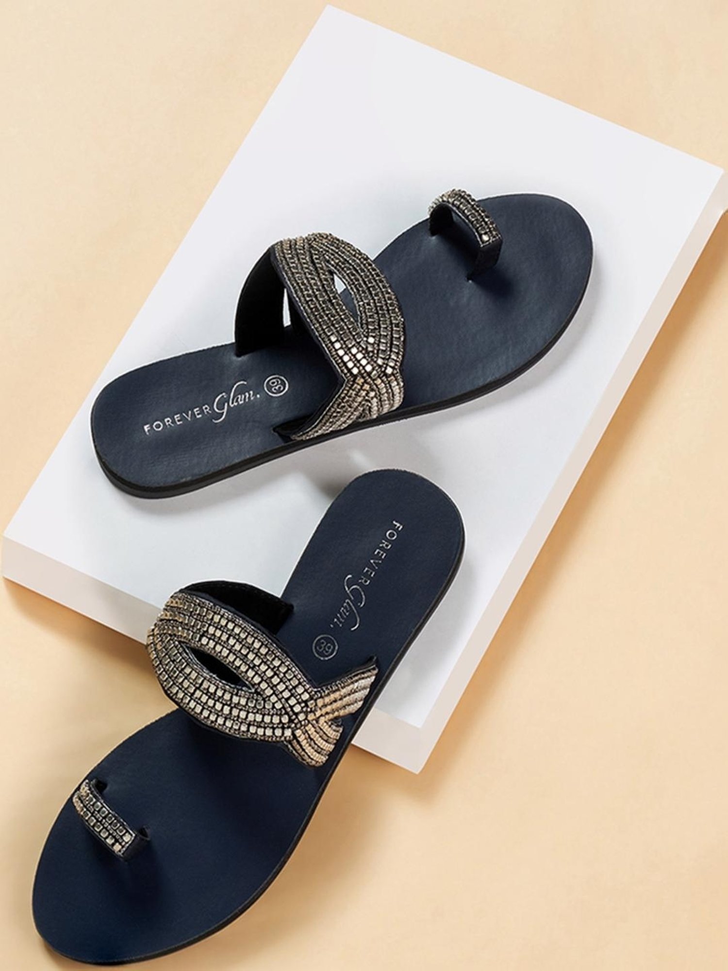 Forever Glam by Pantaloons Women's Gun Metal Toe Ring Sandals