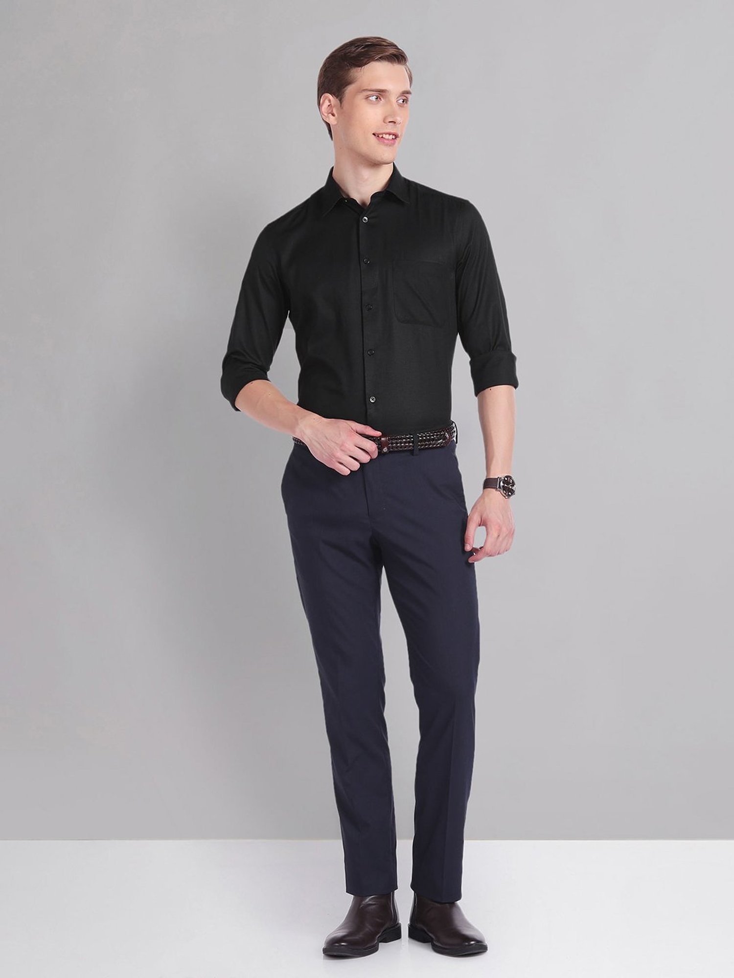 AD by Arvind Black Regular Fit Textured Shirt