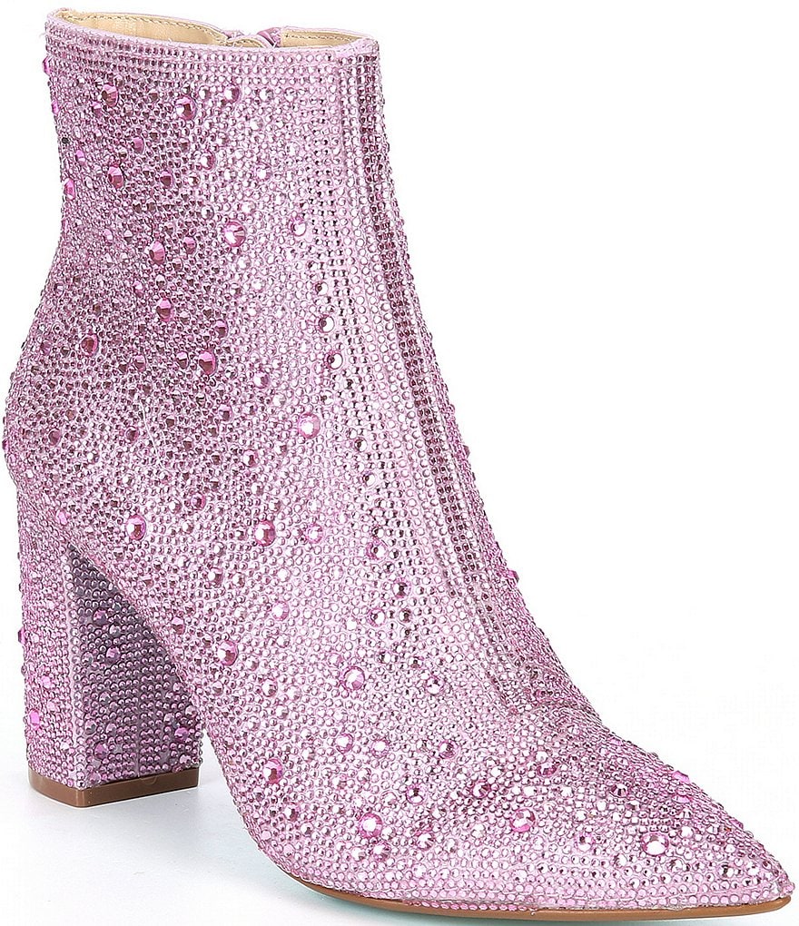 Blue by Betsey Johnson Cady Rhinestone Embellished Block Heel Booties