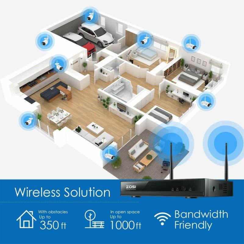 ZOSI 8CH Wireless Security Cameras System With 1TB Hard Drive8 Channel 960P N...