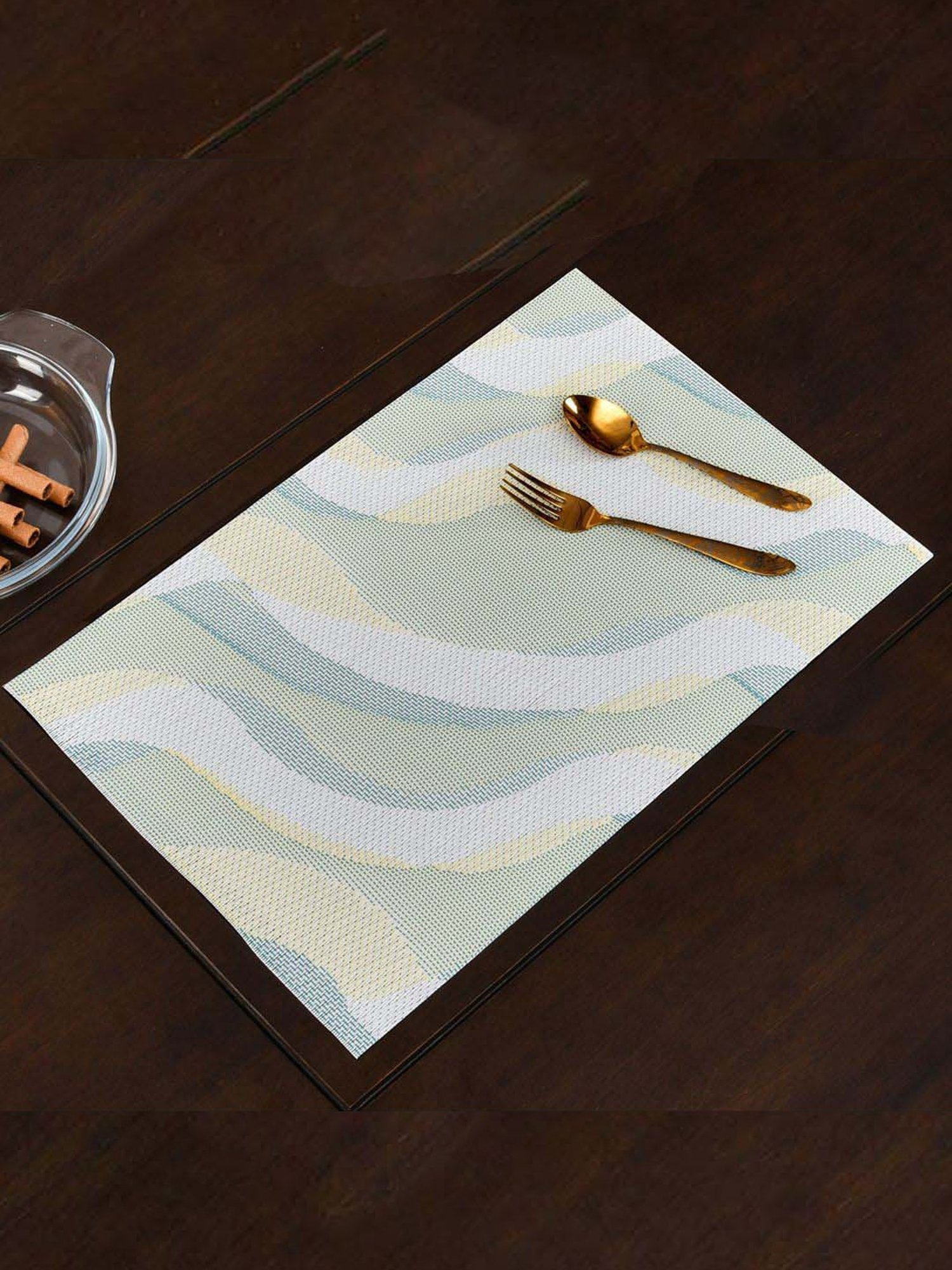 @home Green Pvc Abstract Design Table Placemat - Set of 6