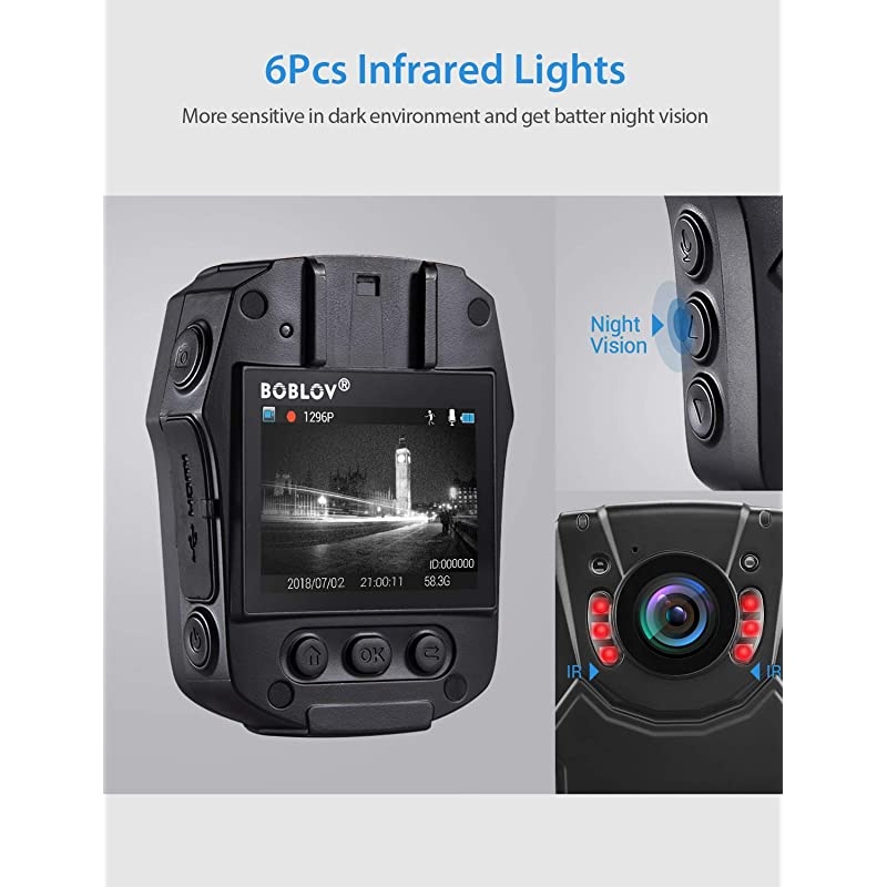 PD50 Body Camera 64GB 1296P Body Worn Mounted Camera Lightweight Smart Fast Charging Night Vision Cam 150 Degree Angle Playback 5-7Hours Recording (64G) (32GB)