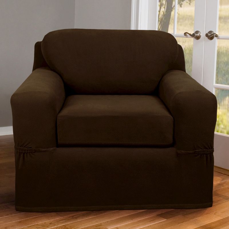 2pc Pixel Chair Stretch Slipcover Chocolate - Zenna Home