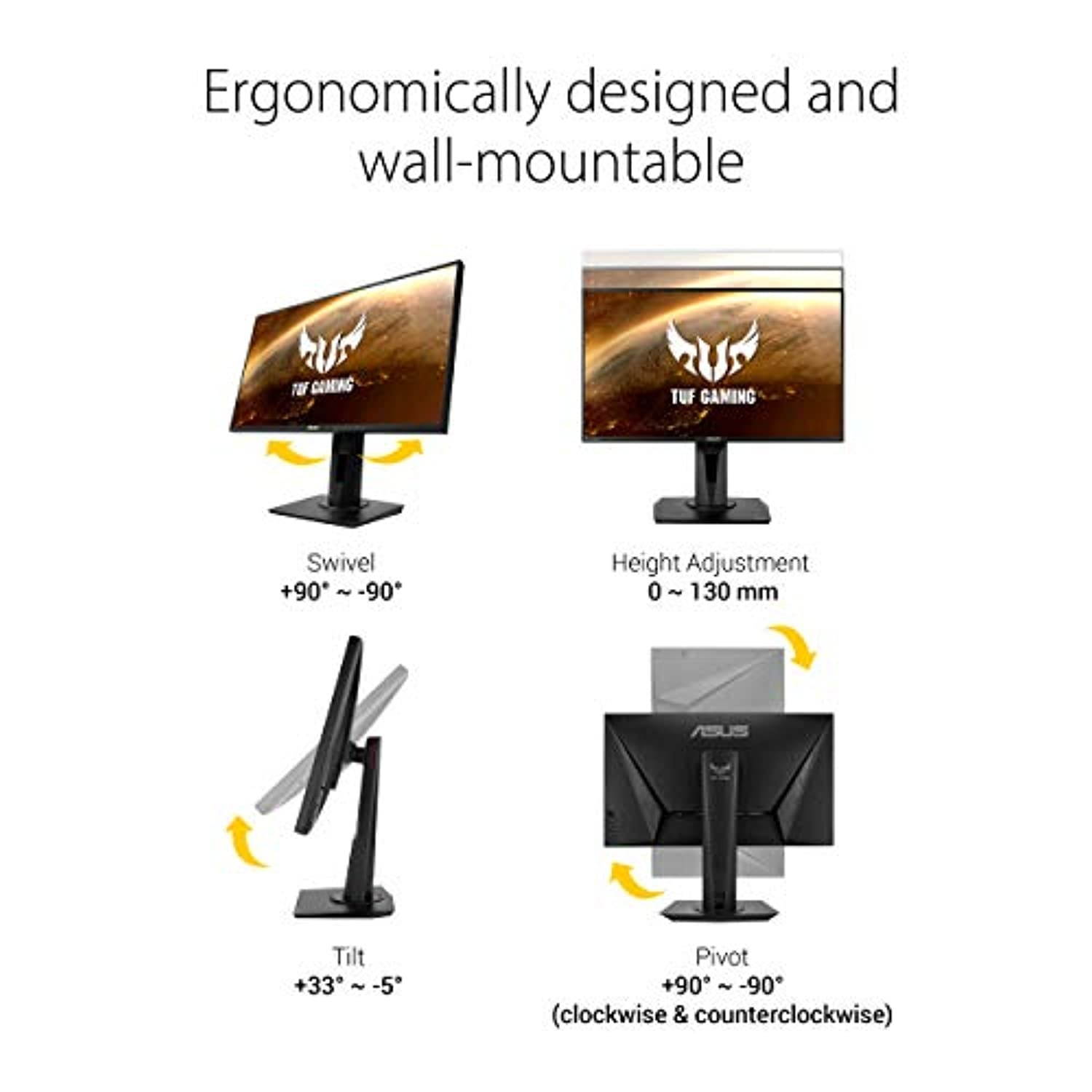 ASUS TUF Gaming 24.5? 1080P HDR Monitor VG258QM - Full HD, 280Hz (Supports 144Hz), 0.5ms, Extreme Low Motion Blur Sync, G-SYNC Compatible, DisplayHDR 400, Speaker, DisplayPort HDMI, Height A (VG258QM)