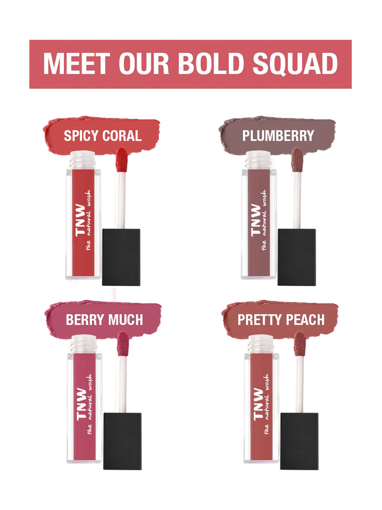 TNW-The Natural Wash Matte Velvet Longstay Liquid Lipstick Bold Squad - Pack of 4