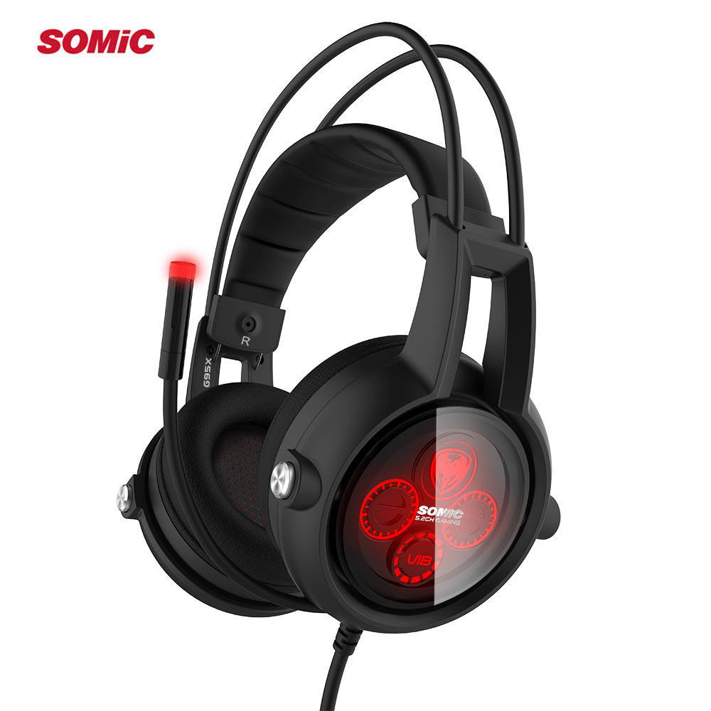 Somic E95X PS4 Physics 5.2 Multi-channel Vibration USB Headset, Super Bass Noise Canceling Headphones with LED, Microphone For FPS PS4 Computer Games