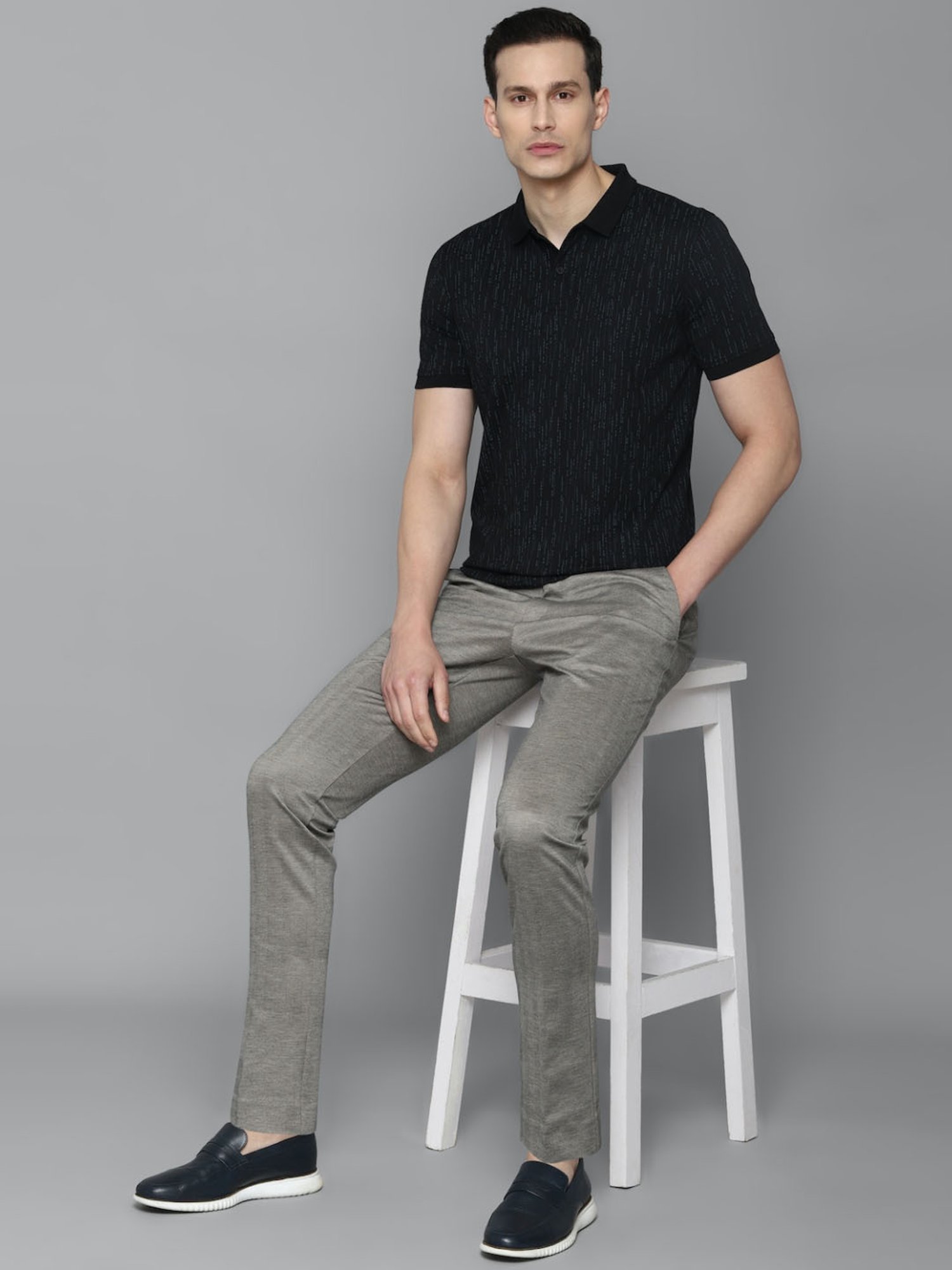 Louis Philippe Sport Black Cotton Slim Fit Printed Polo T-Shirt