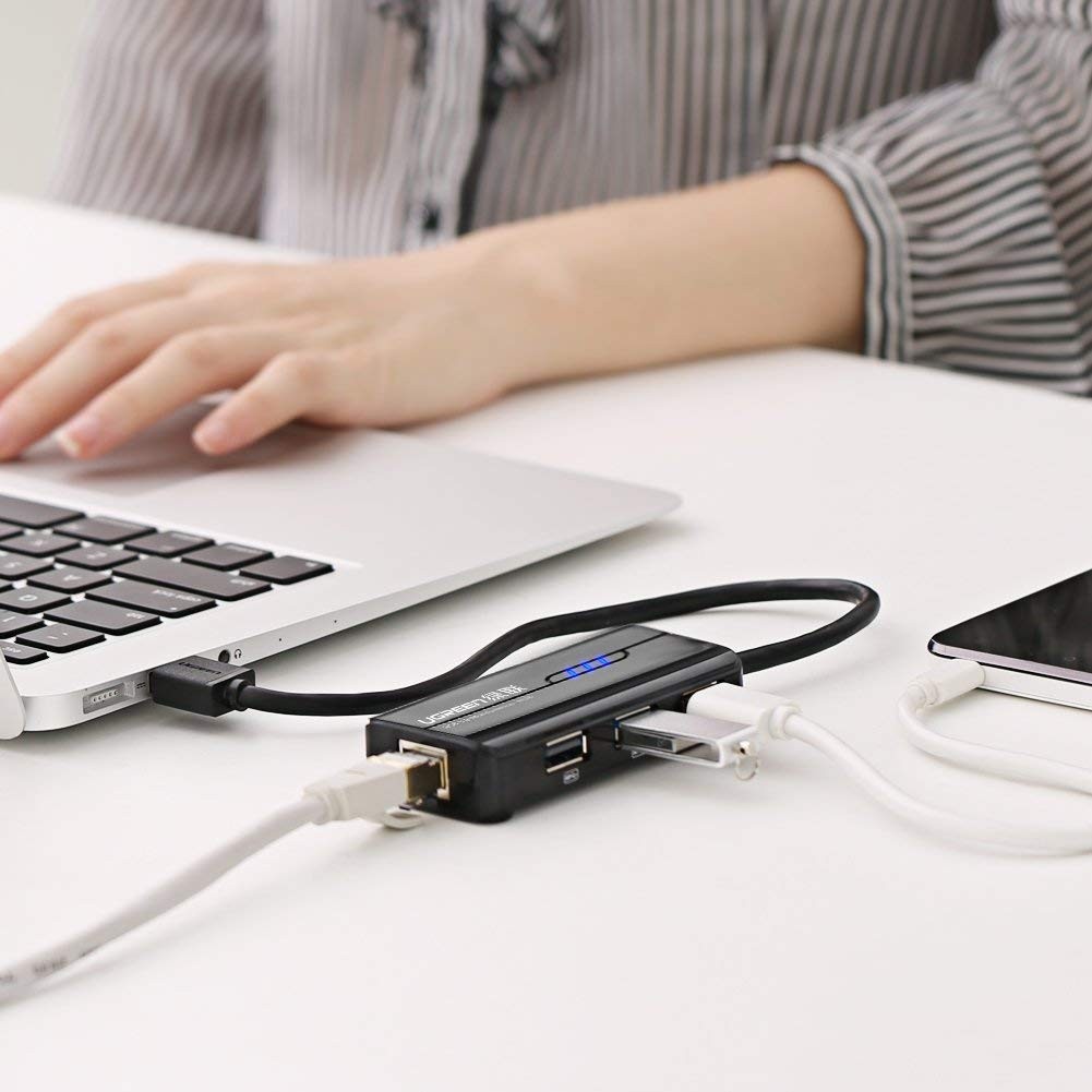 Wanmingtek USB 2.0 Hub RJ45 Ethernet Adapter, 3 Port USB 2.0 Splitter 10/100Mbps Ethernet Hub + 3 Port USB 2.0 HUB for Nintendo Switch, Wii, Windows Surface Pro, MacBook Air/Retina, iMac Pro, PC