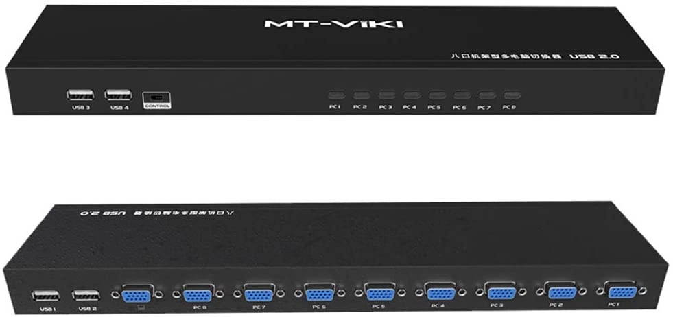 TENINYU USB 2.0 KVM Switch Manual Selector Rack Mount Metal Box Adapter with VGA USB KVM Cables for Computer PC Laptop Notebook Monitor Keyboard Mouse (8 Port KVM)