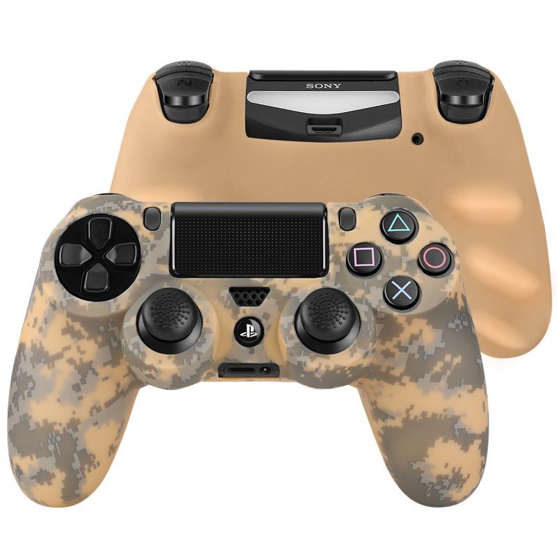 PS4 / Slim / Pro Controller Skin Grip Cover Case Set - Protective Soft Silicone Gel Rubber Shell & Anti-slip Thumb Stick Caps for Sony PlayStation 4 Controller Gaming Gamepad (Camo Mosaic Yellow)