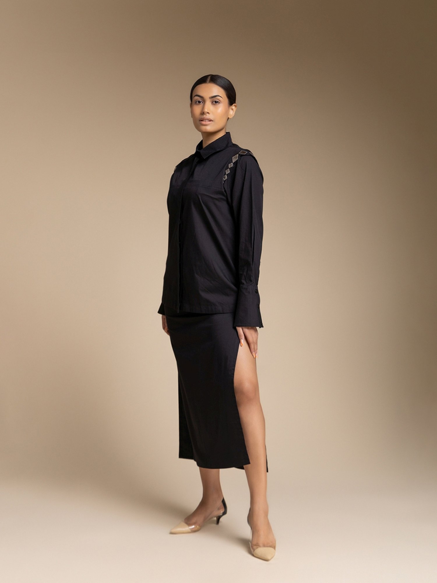 House of Manaa Black Hom Allure Shirt with Skirt