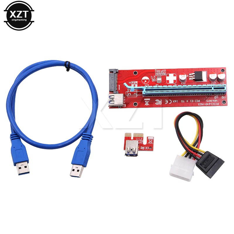 2018 Hot PCIe PCI-E PCI Express Riser Card 1x to 16x USB 3.0 Data Cable SATA to 4pin IDE Molex Power Supply for BTC LTC ETH