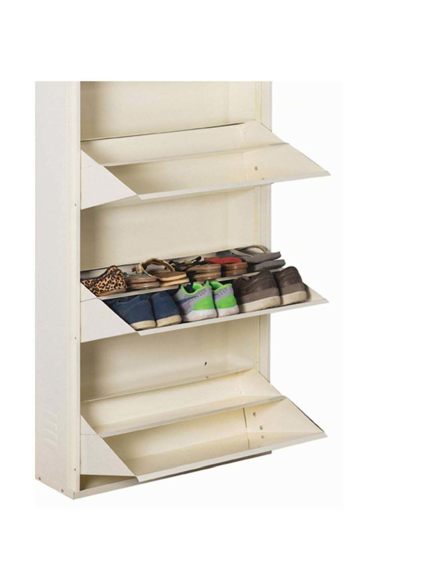 Delite Kom Metal Shoe Rack - 24" 10 Shelf, Double Decker, Ivory, PowderCoat, Wall Mount, DIY