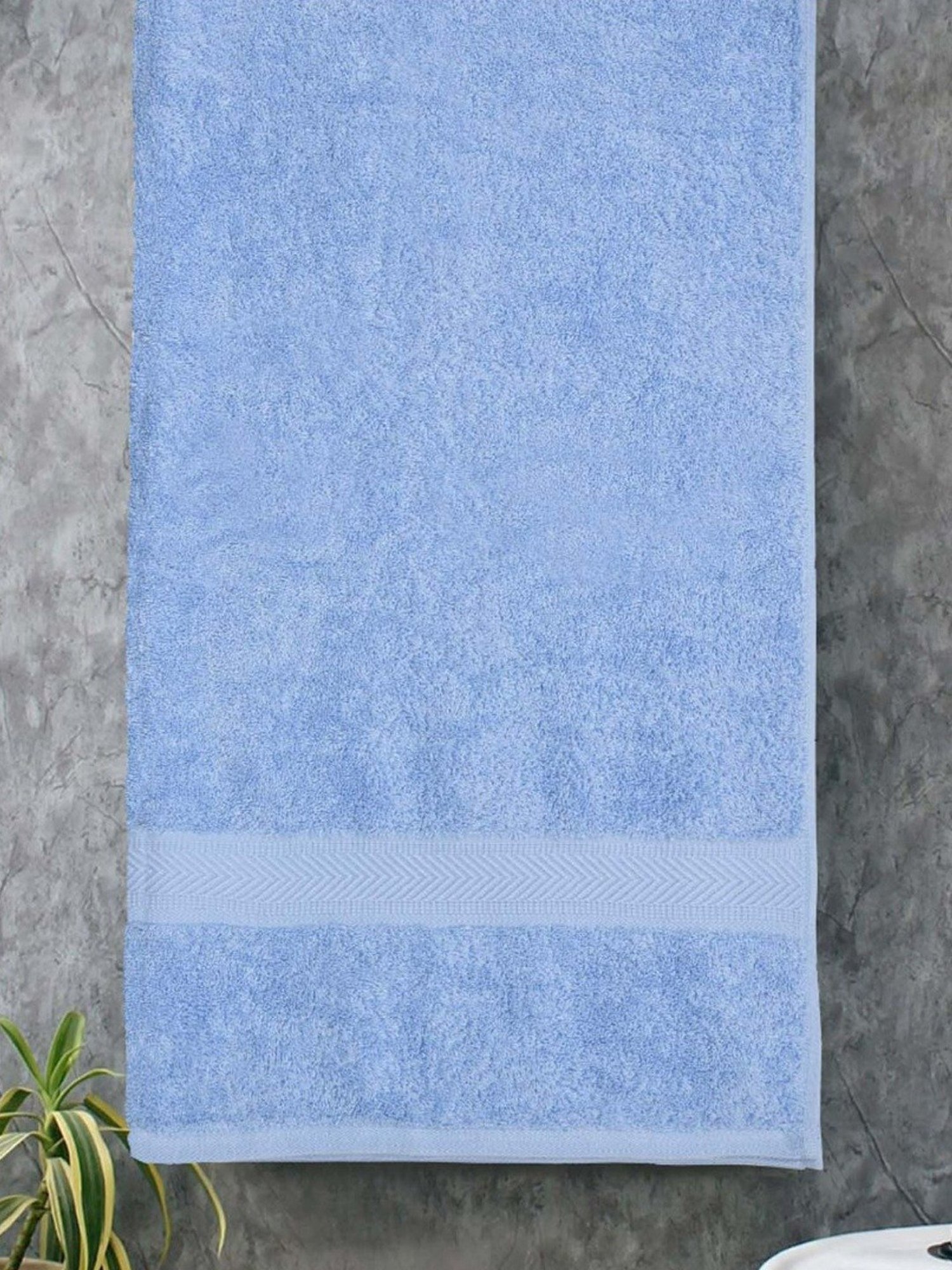 Haus & Kinder Self Blue & Navy Blue 500 GSM Cotton Bath Towel - Set of 2