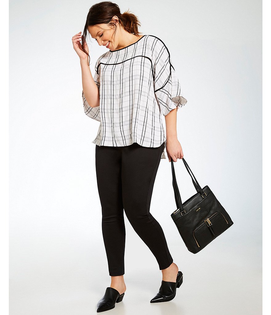 Kasper Plus Size Stretch Crepe Stand Combo Collar One Button Jacket