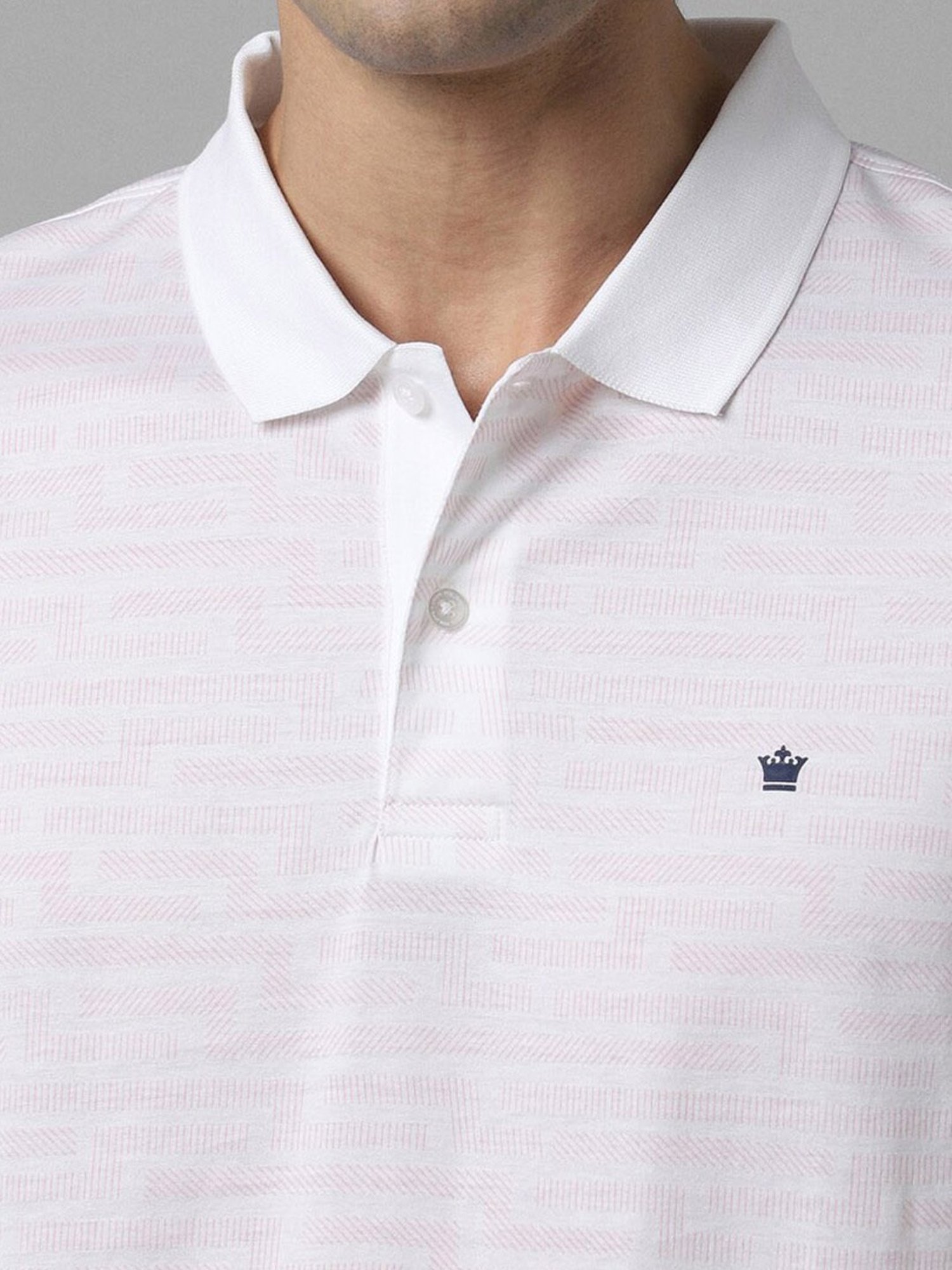 Louis Philippe Sport Ice White Cotton Regular Fit Striped Polo T-Shirt