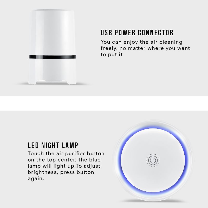 Dartwood Mini Portable Air Purifier with HEPA Filter - Compact and USB Powered to Cleanse and Decontaminate Air, and Removes Odor, Dust and Particles