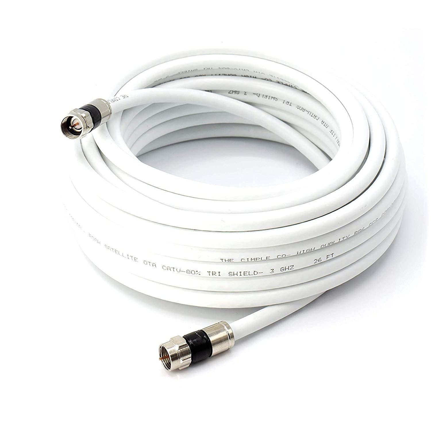 THE CIMPLE CO - Digital Coaxial Cable Kit with Universal Ends -RG6 Coax Cable and six (6) Piece Adapter Kit Includes Male Female RCA BNC F81, and Barrel Connectors - White, 25 Feet