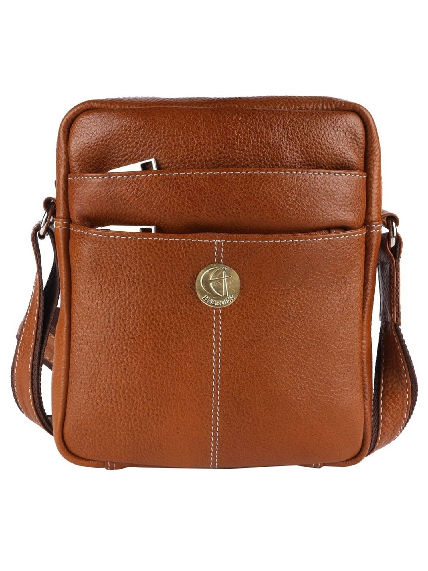 HiLEDER Tan Textured Small Leather 6.5 inch Cross Body Bag