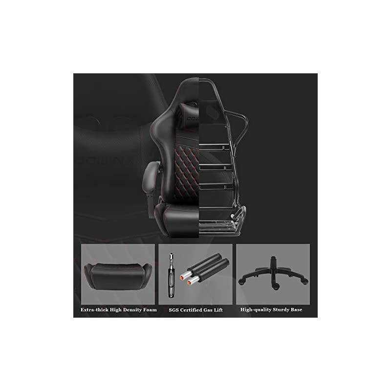 Gaming Chair Office Chair PC Chair with Massage Lumbar Support, Racing Style PU Leather High Back Adjustable Swivel Task Chair with Footrest (Black&Red)