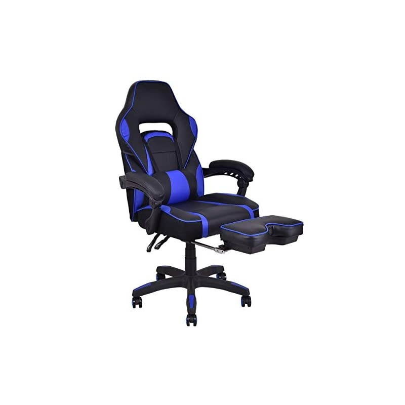 Ergonomic Gaming Chair, Executive Computer Office Chair with USB Massage Lumbar Cushion and Retractable Footrest, High Back Swivel Chair with Backrest and Height Adjustable (Blue)