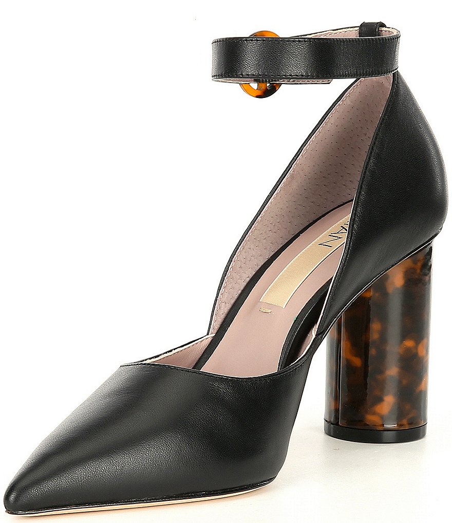 Deltan Jami Leather Ankle Strap Sculptural Tortoise Heel Pumps
