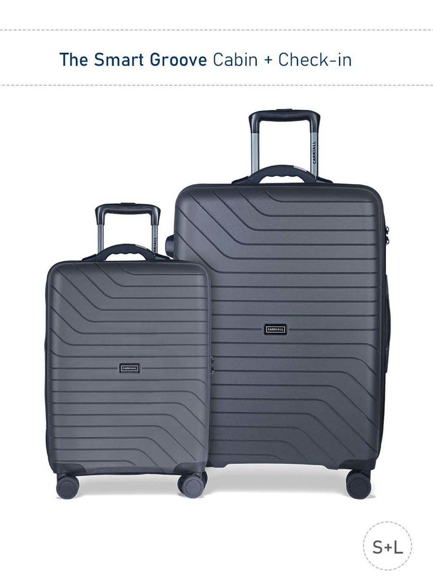 Carriall Groove Grey Striped Hard Trolley Bag Pack of 2 - 55cms & 75cms