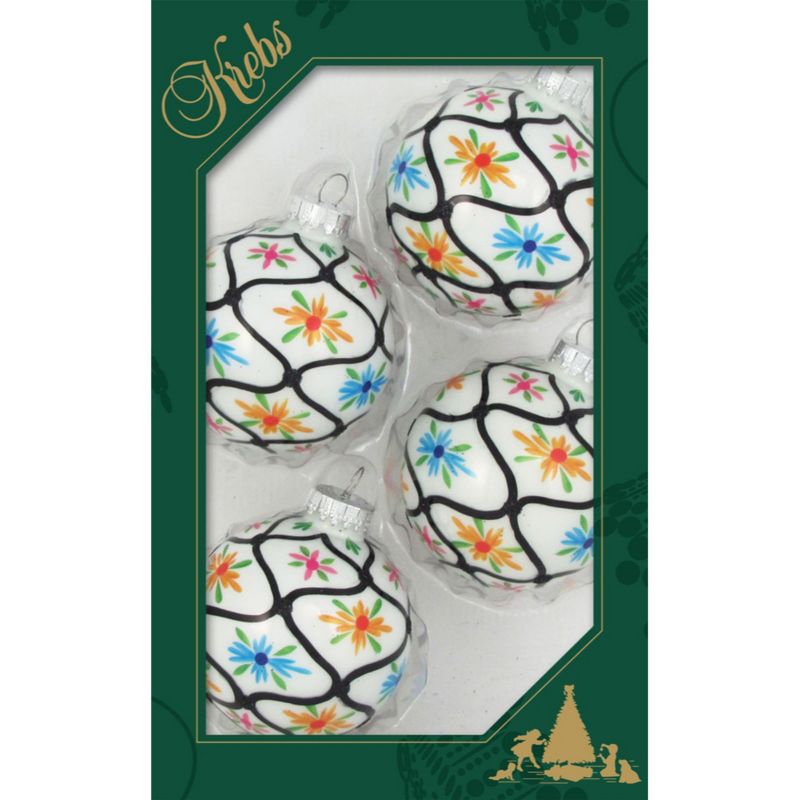 Christmas by Krebs 4ct Porcelain White and Blue Boho Stars Matte Christmas Ball Ornaments 2.5" (67mm)