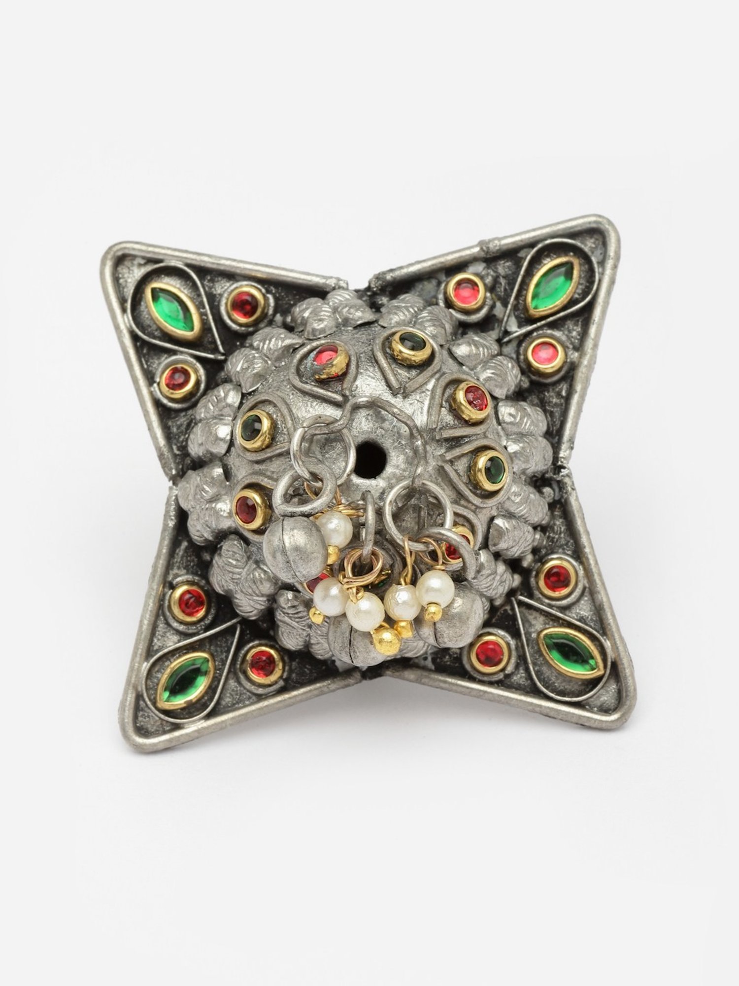 Moedbuille Stones Studded Antique Design Handcrafted Oxidised Silver Plated Finger Ring