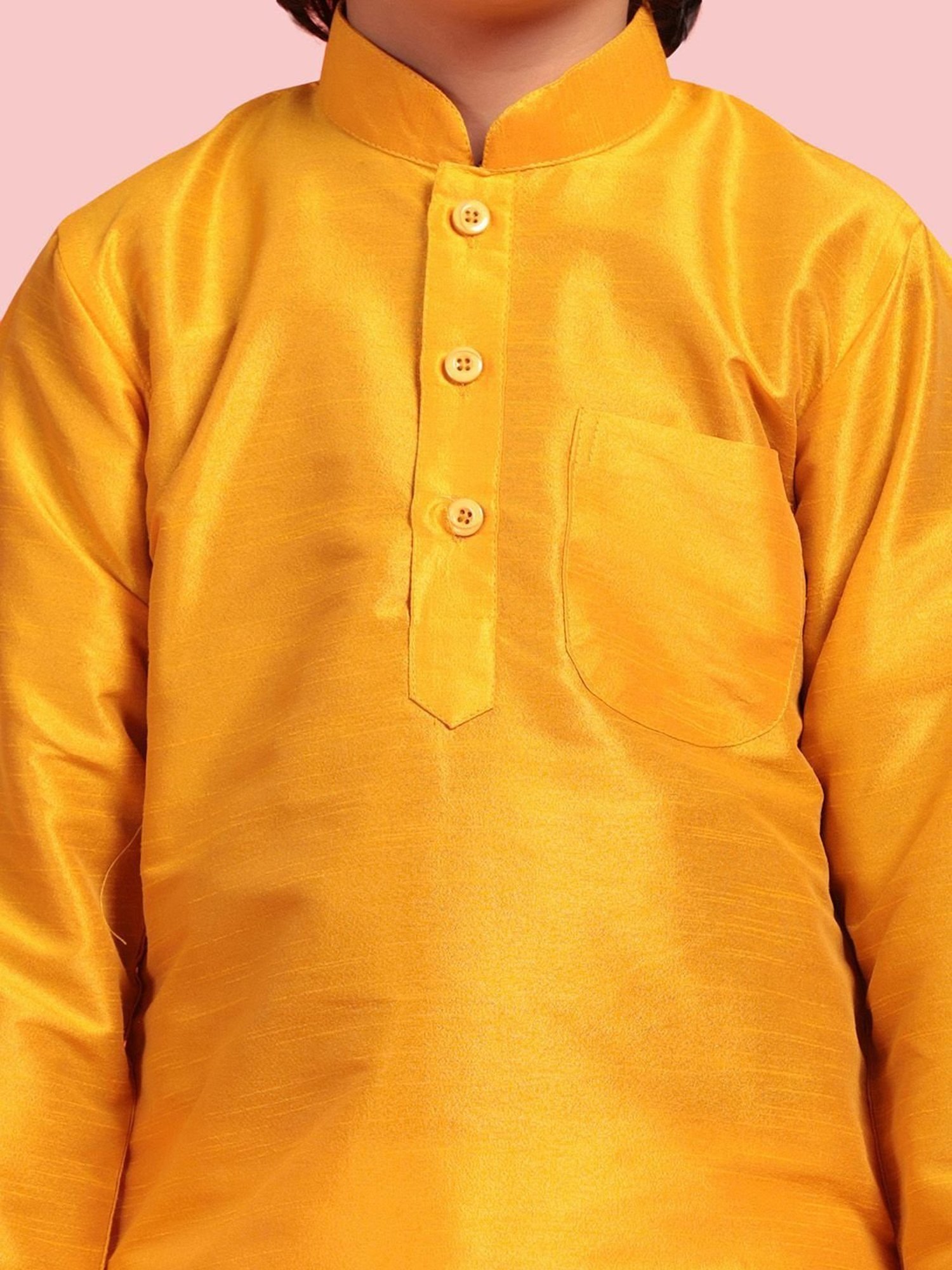 AJ Dezines Kids Yellow & White Regular Fit Full Sleeves Kurta Set