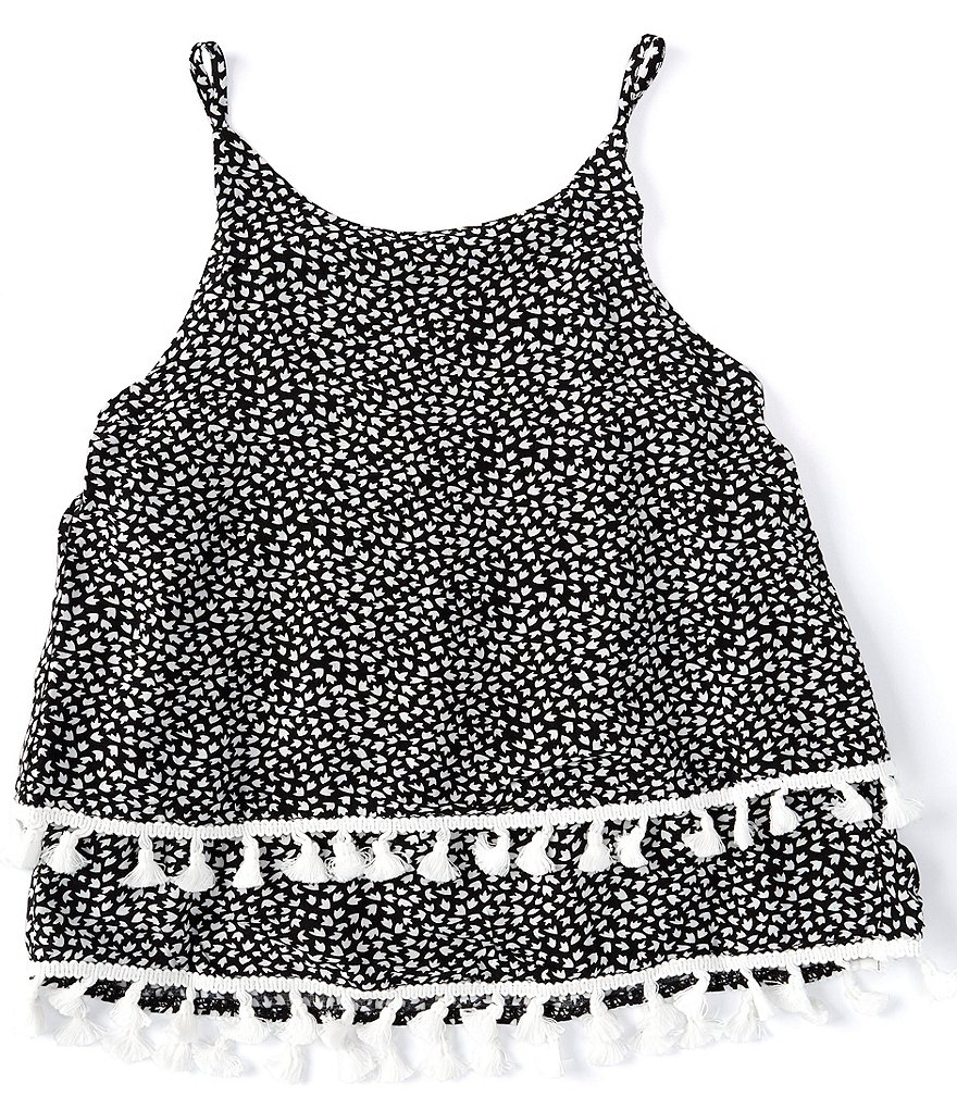 Mini Molly Little Girls 8-14 Dotted Tassel-Trim Tiered Tank Top