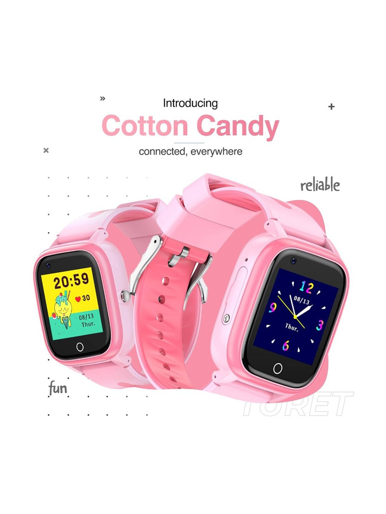 Turet Cotton Candy Pro 4G Smartwatch for Kids with Live Tracker GPS, SOS, HD Camera (Pink)