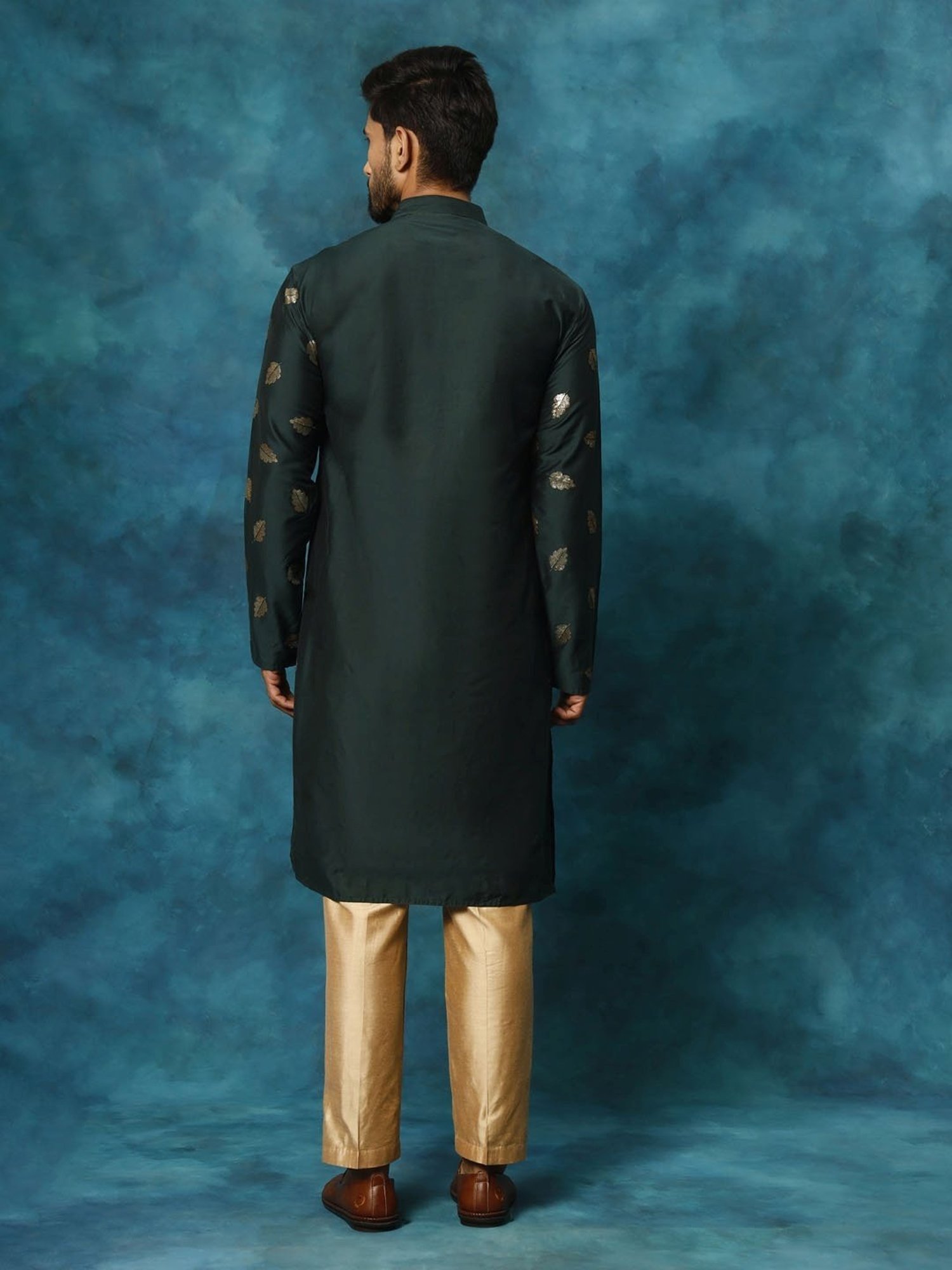 Vastramay Green & Gold Regular Fit Embroidered Kurta Bottom Set