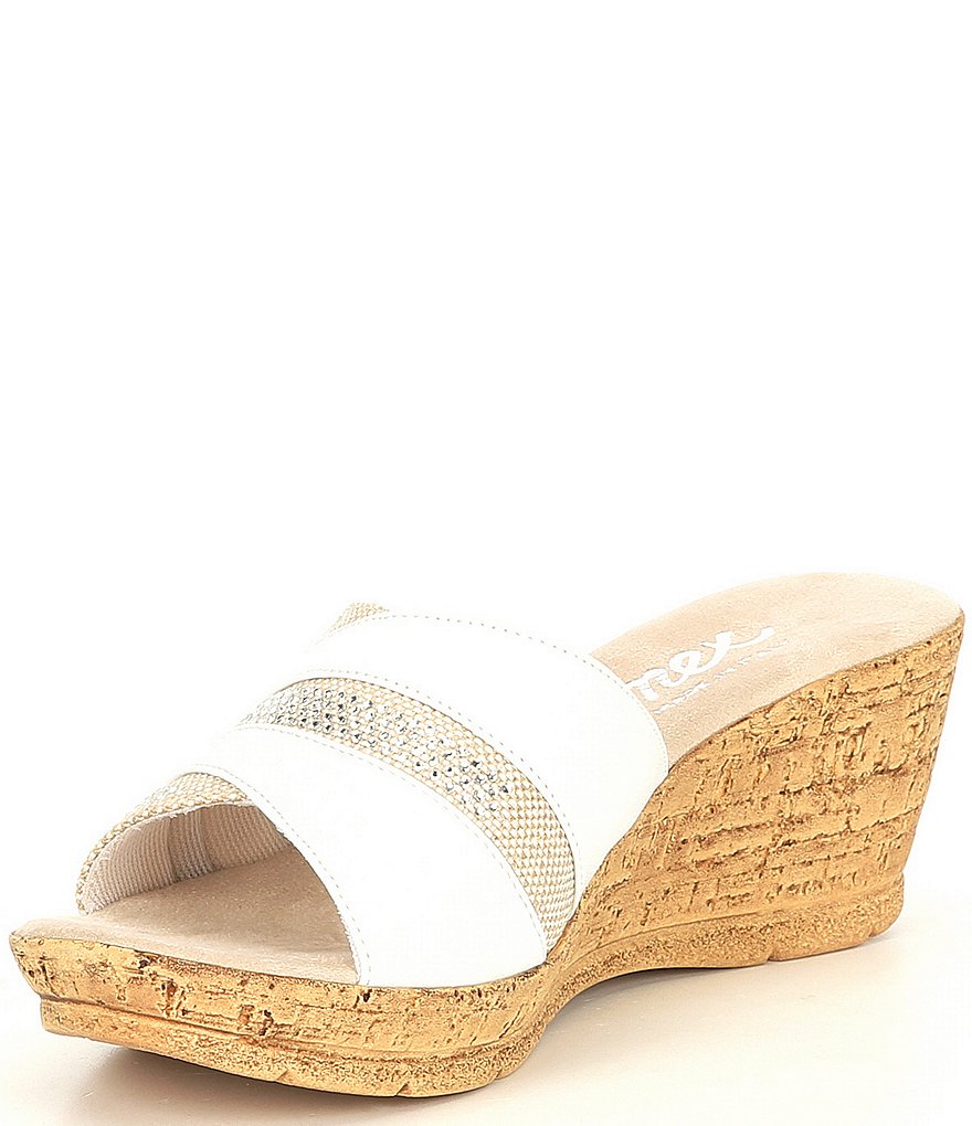Onex Linen Blanche Leather Wedge Sandals